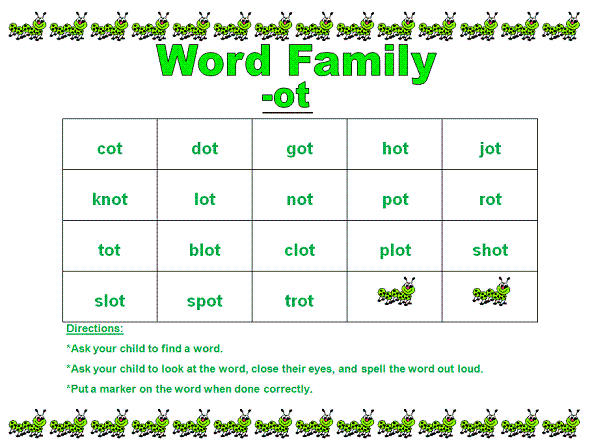 Word Family “ot” Book, Game, and Learn Along Video